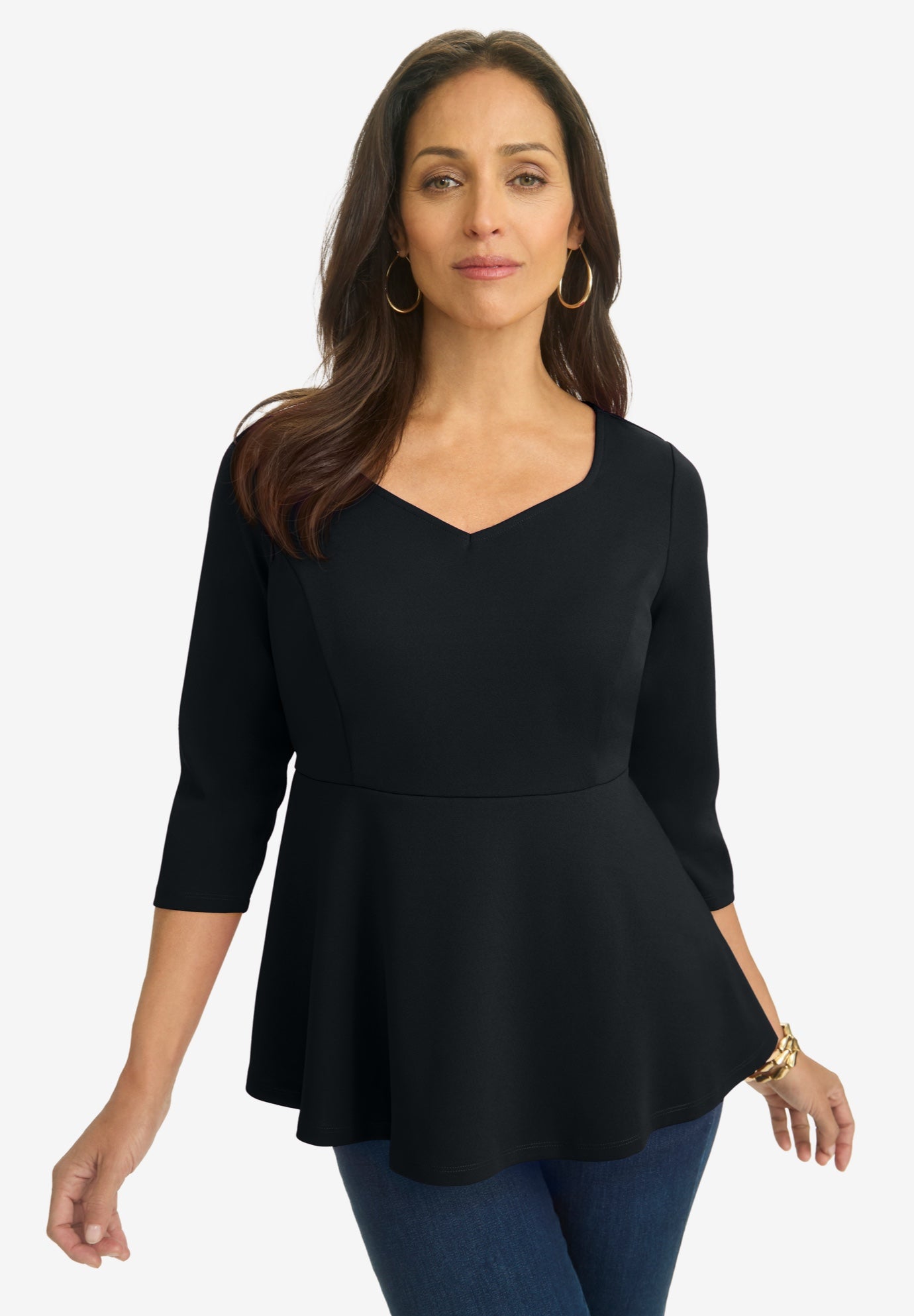 Knit Crepe Sweetheart Neck Top image number 0