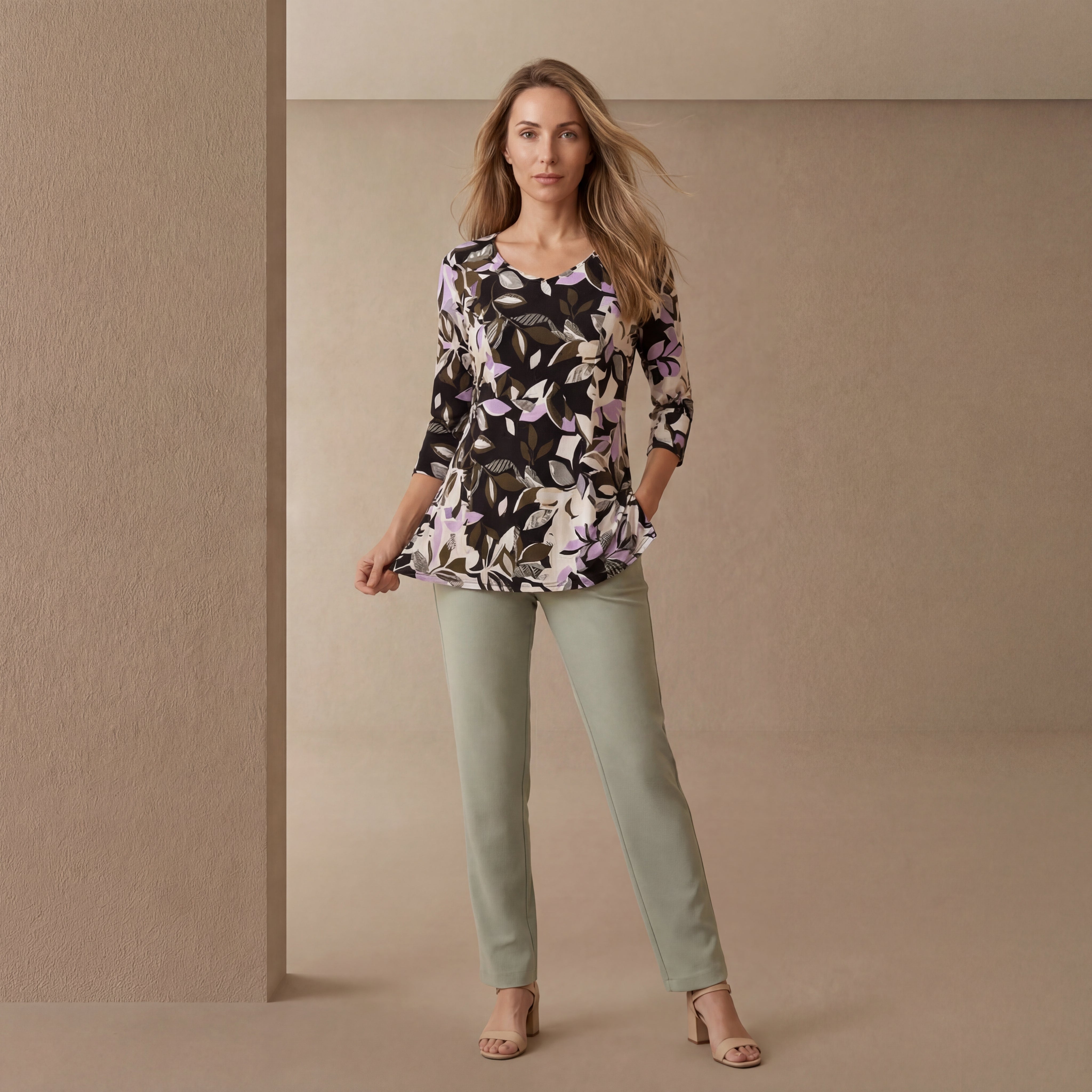 Knit Crepe Sweetheart Neckline Peplum Top image number 1