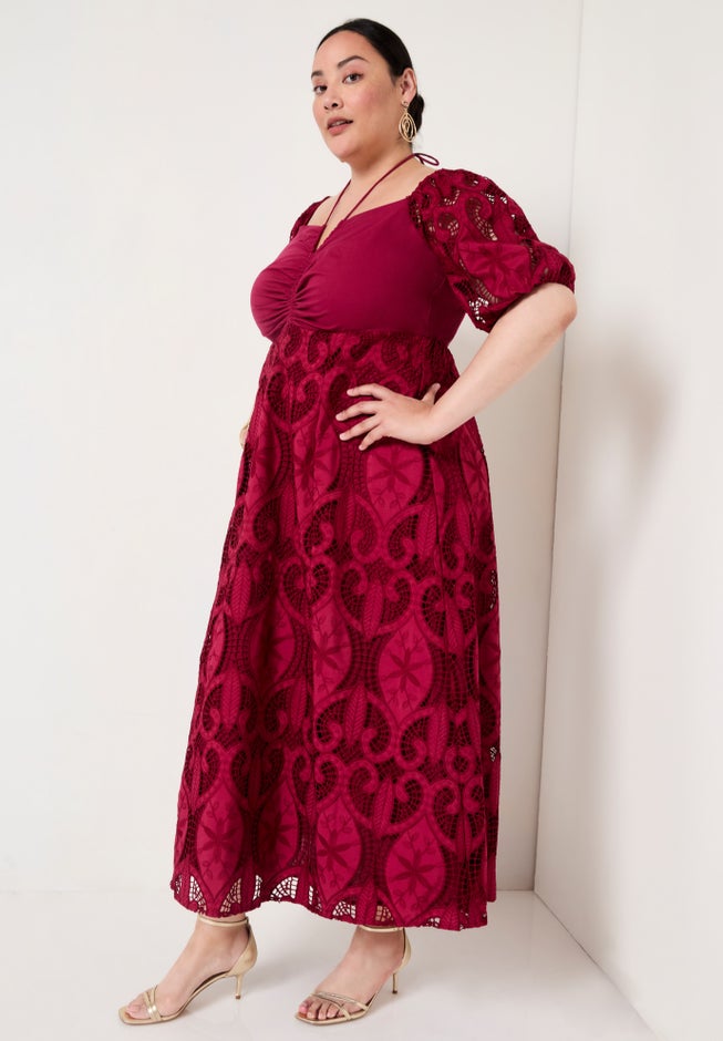 Eyelet Puff Sleeve Peasant Dress image number null