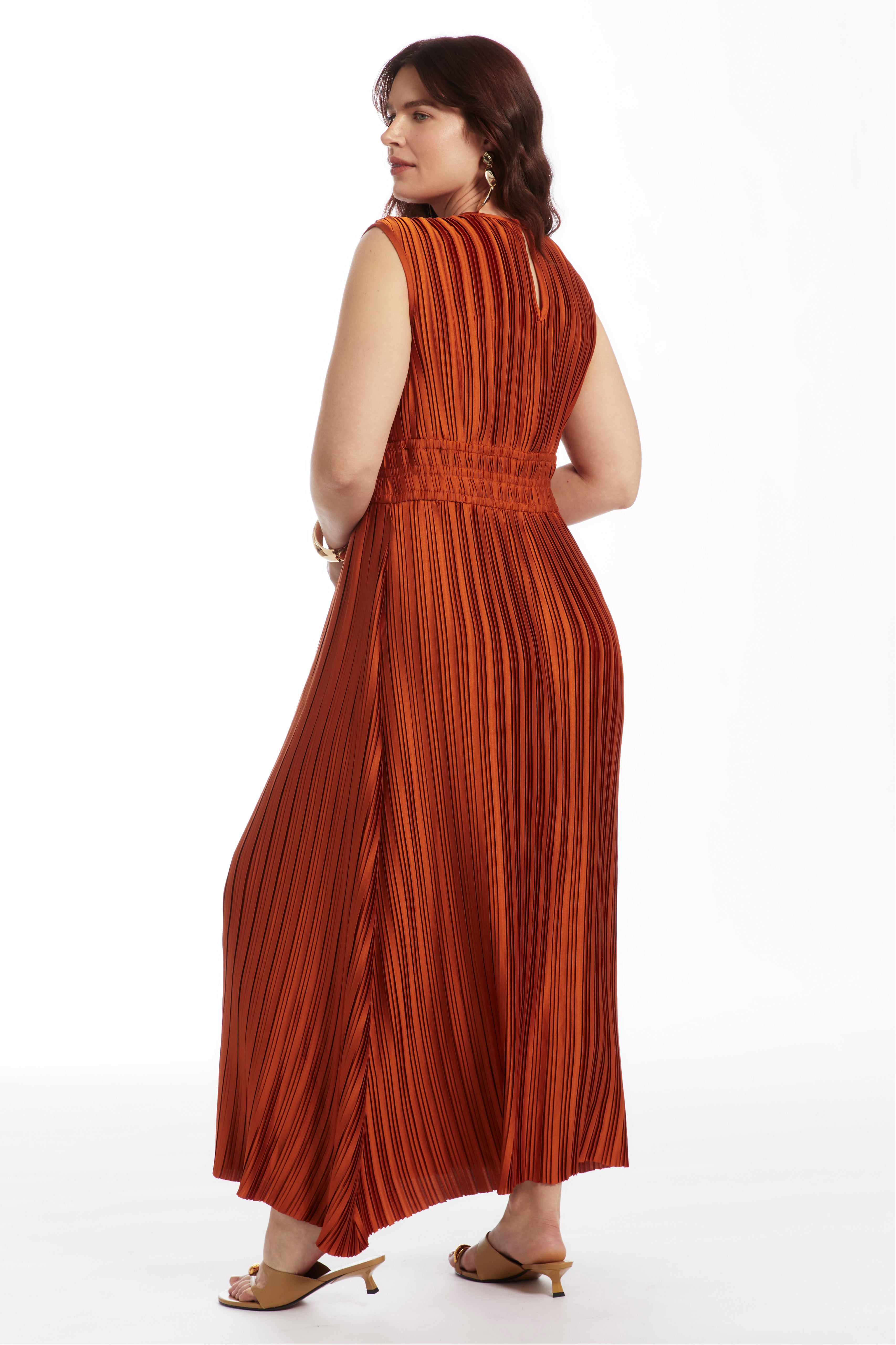 Boatneck Plisse Cap-Sleeve Maxi Dress image number 3