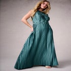 Boatneck Plisse Cap-Sleeve Maxi Dress image number null