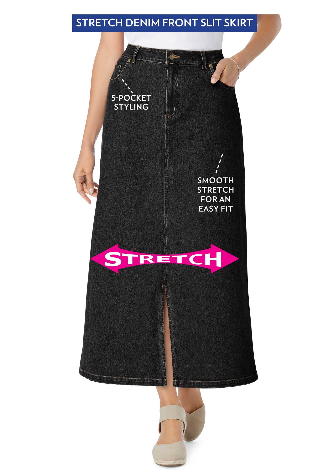 Stretch Denim Front-Slit Skirt image number 1