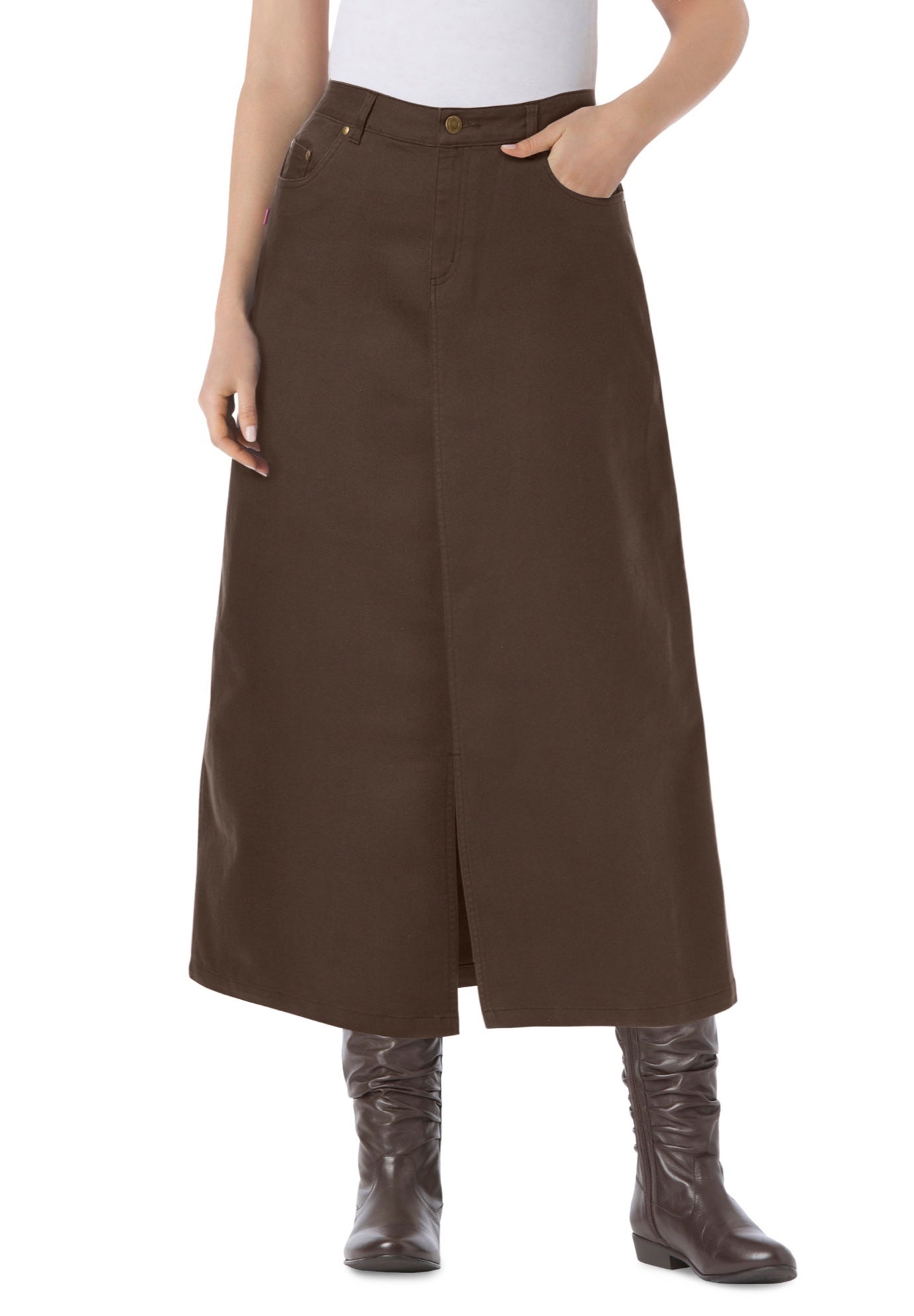 Stretch Denim Front-Slit Skirt image number 0