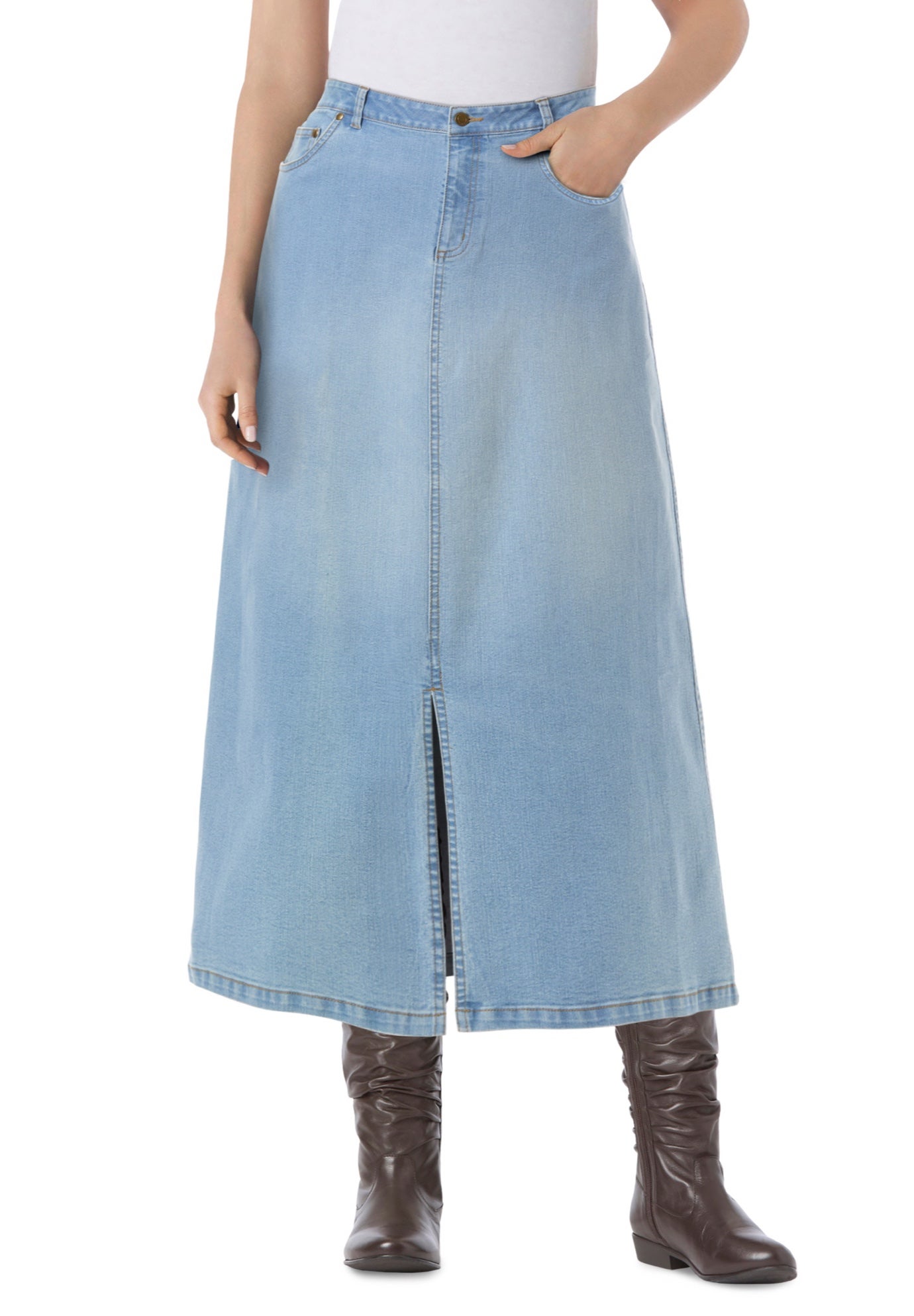 Stretch Denim Front-Slit Skirt image number 0