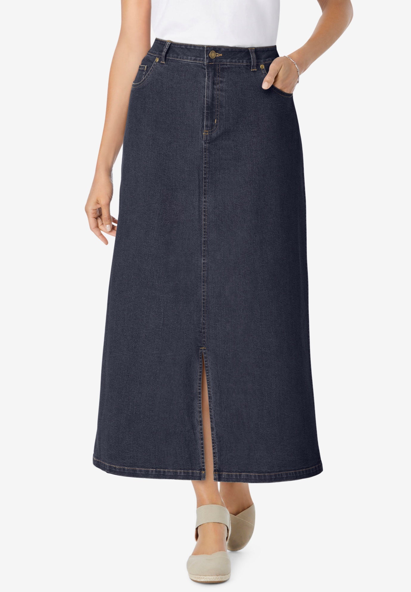 Stretch Denim Front-Slit Skirt image number 0