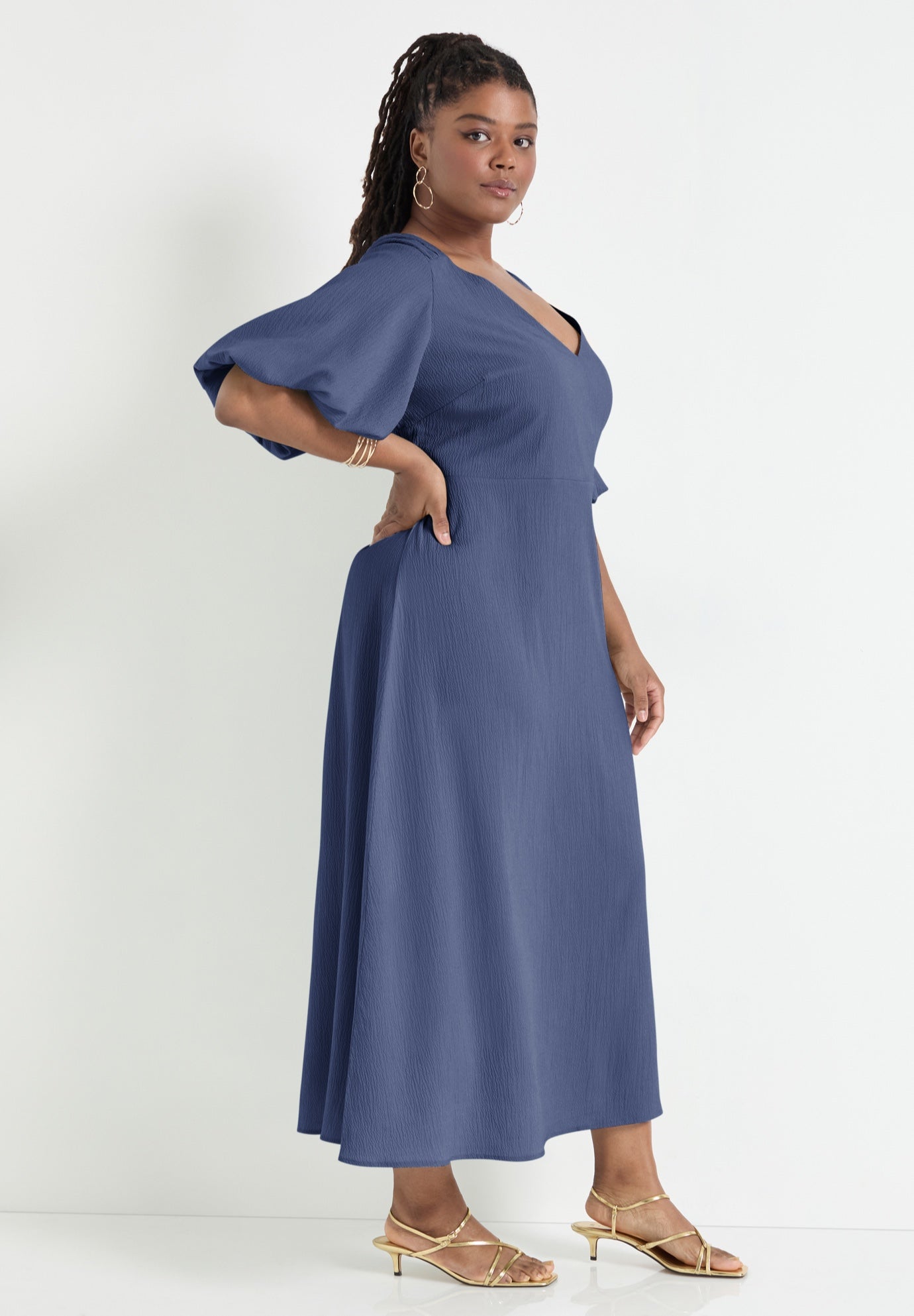 Puff-Sleeve Babydoll Maxi Dress image number 2