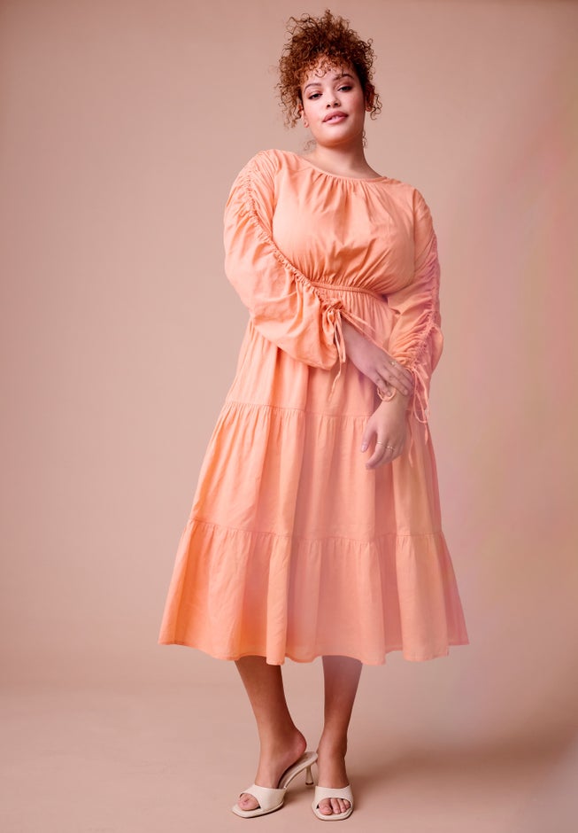 Cotton Voile Ruched Midi Dress image number null