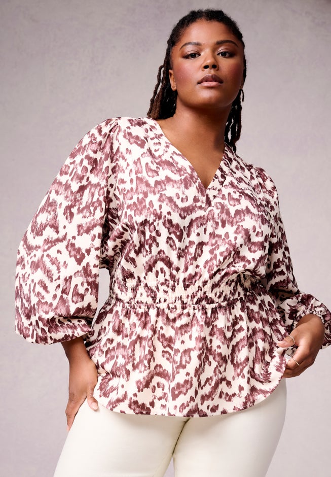 Puff-Sleeve Peplum Blouse image number 0