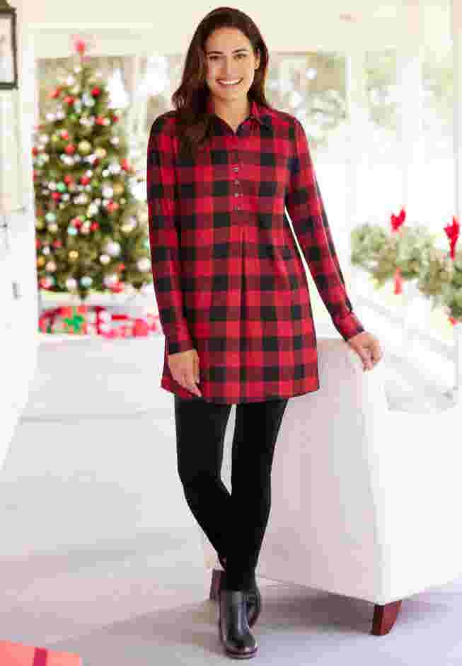 Plaid Knit Tunic With Collar image number 3