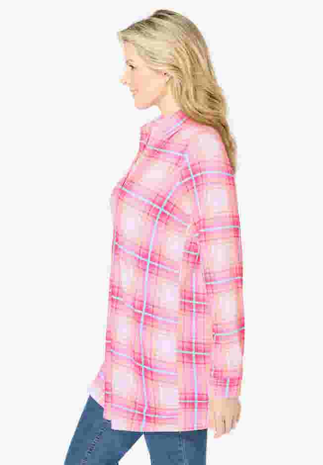 Plaid Knit Tunic With Collar image number 2