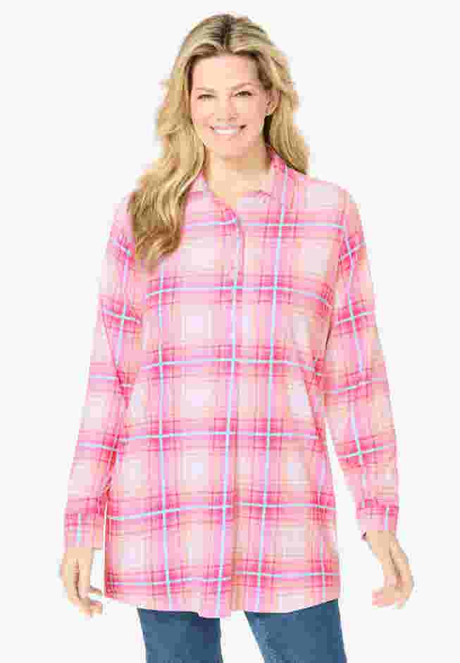 Plaid Knit Tunic With Collar image number 0
