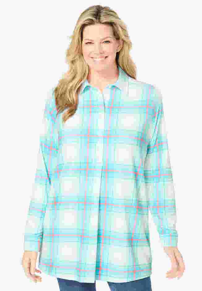 Plaid Knit Tunic With Collar image number 0