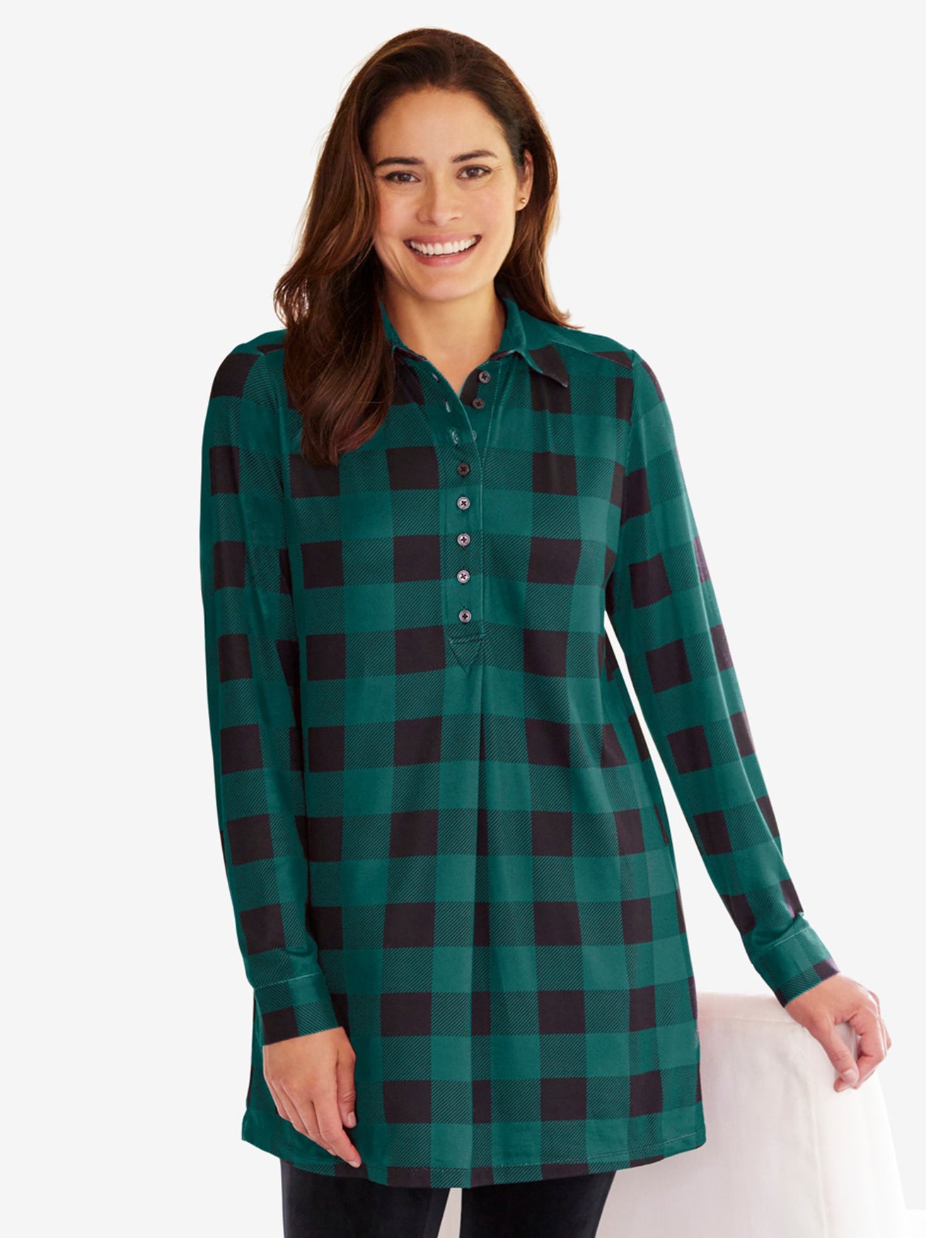 Plaid Knit Tunic With Collar image number 0
