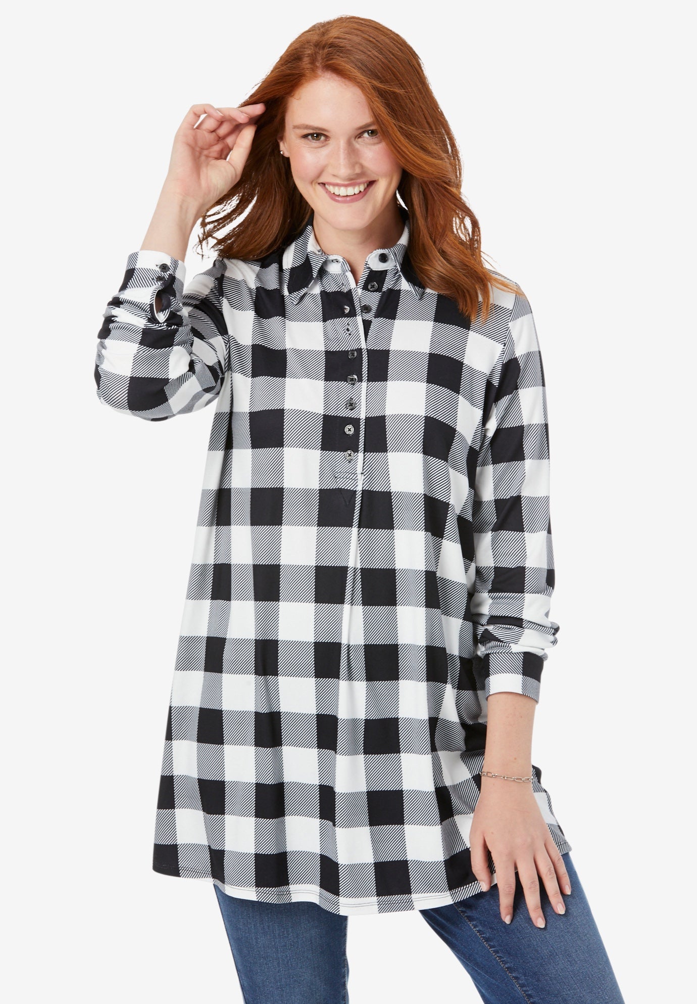 Plaid Knit Tunic With Collar image number 0