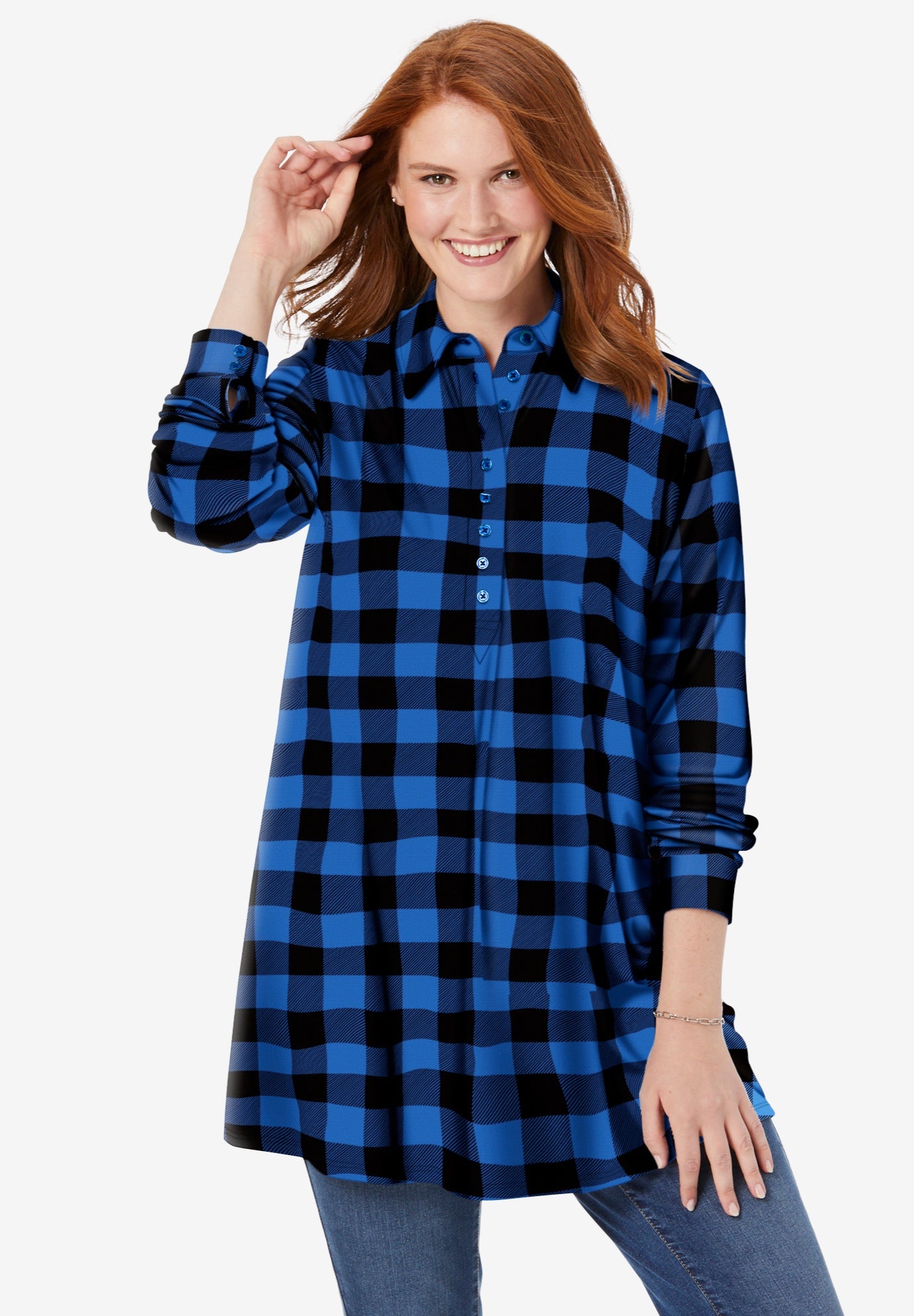 Plaid Knit Tunic With Collar image number 0