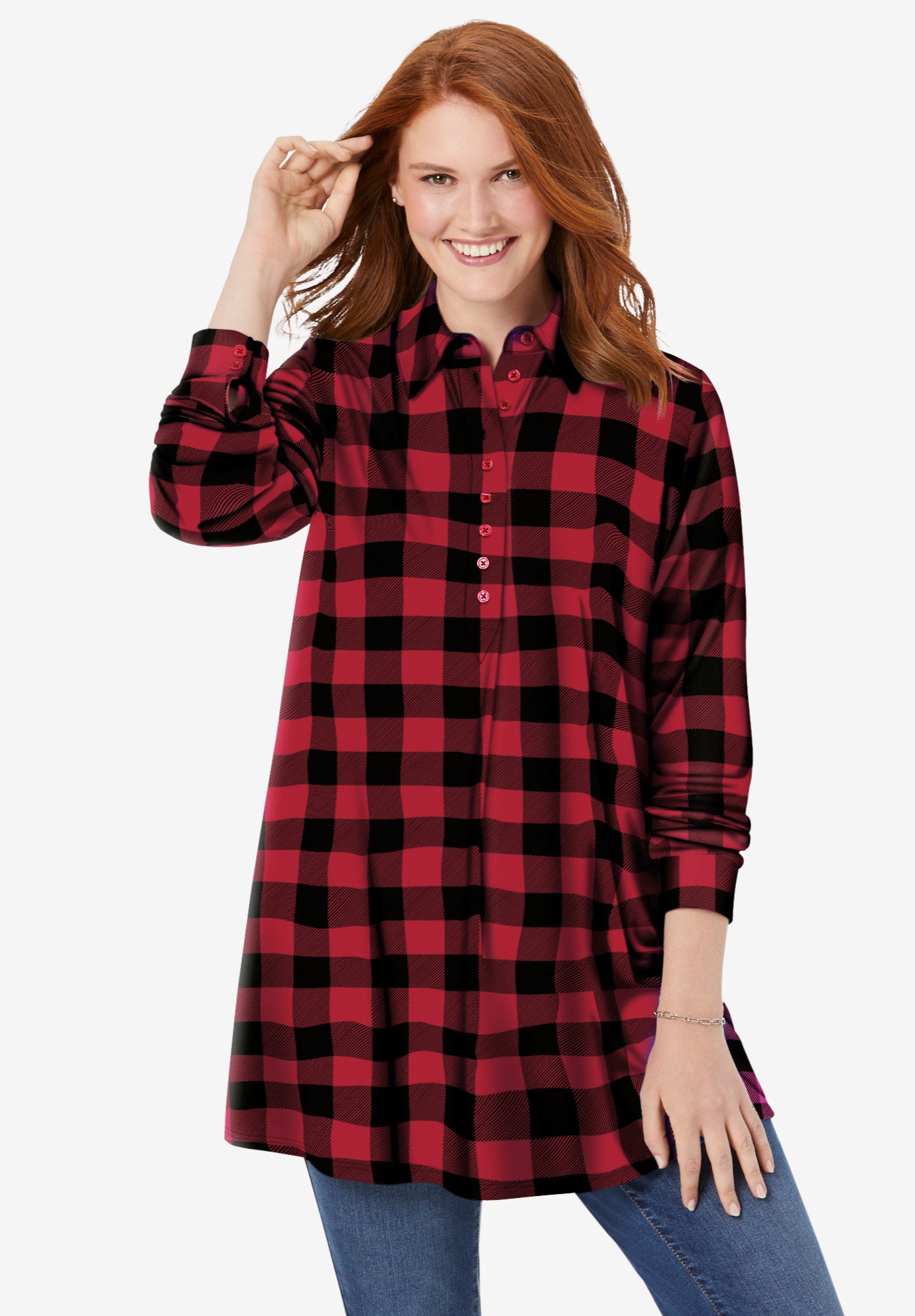 Plaid Knit Tunic With Collar image number 0