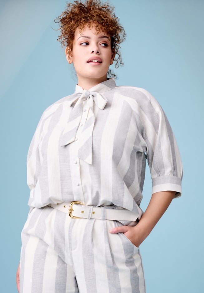 Tie-Neck Button-Down Blouse image number 0