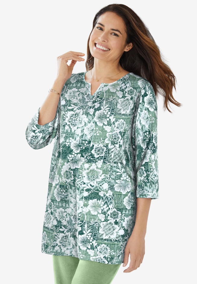 7-Day Three-Quarter Sleeve Notch-Neck Tunic image number 0