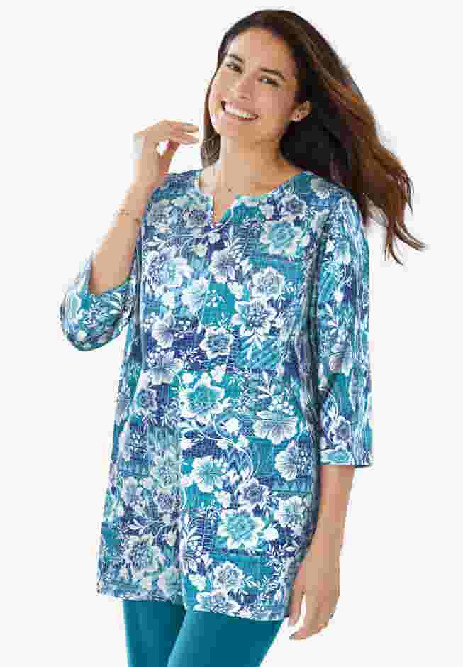 7-Day Three-Quarter Sleeve Notch-Neck Tunic image number 0