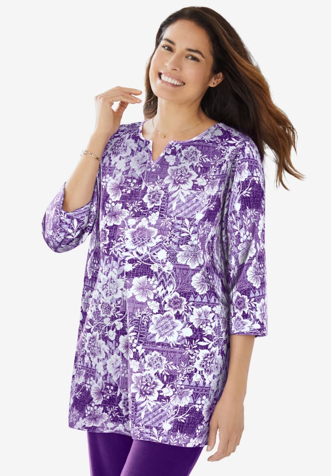 7-Day Three-Quarter Sleeve Notch-Neck Tunic image number 0