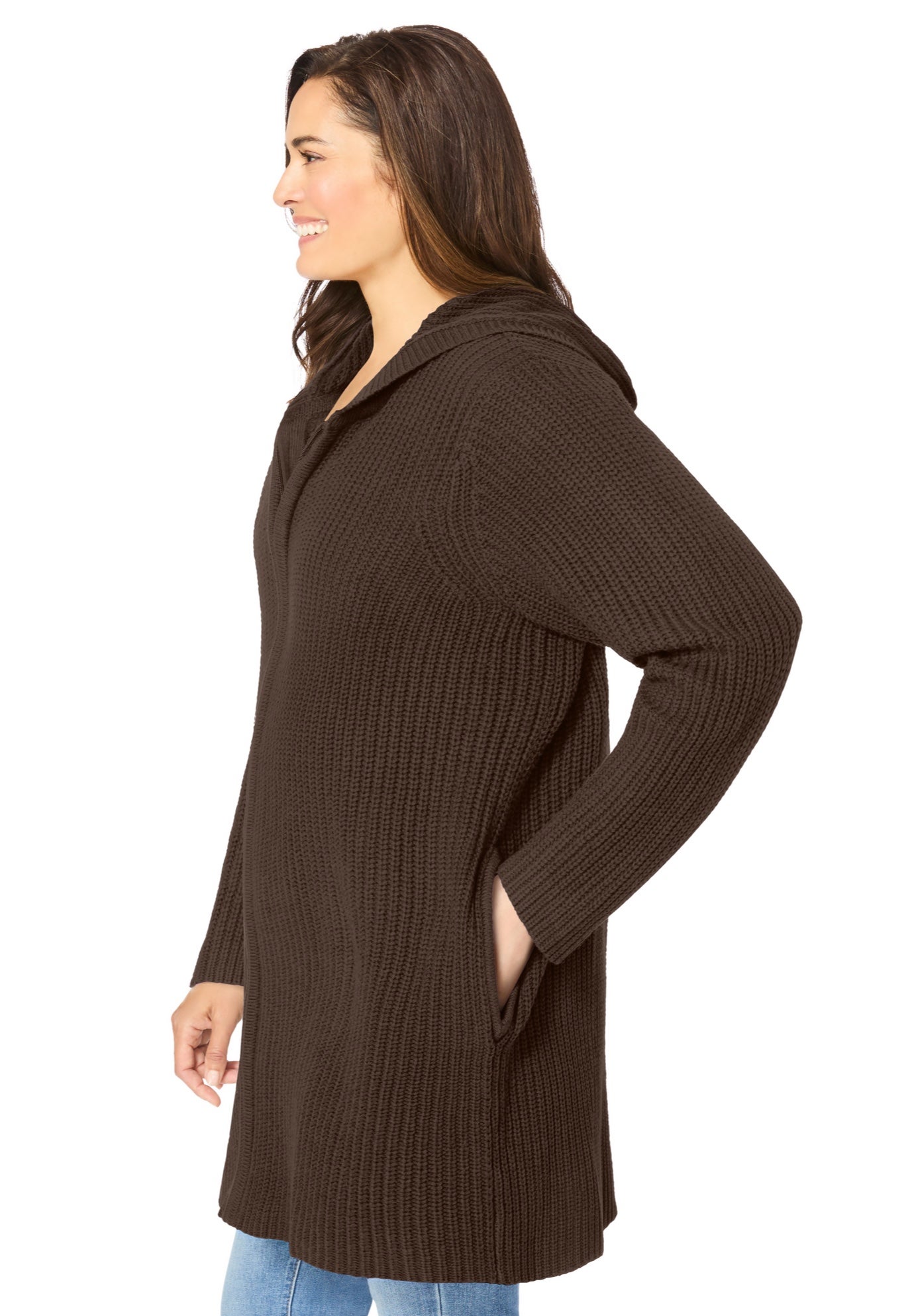Hoodie Shaker Zipper Cardigan Sweater image number 2