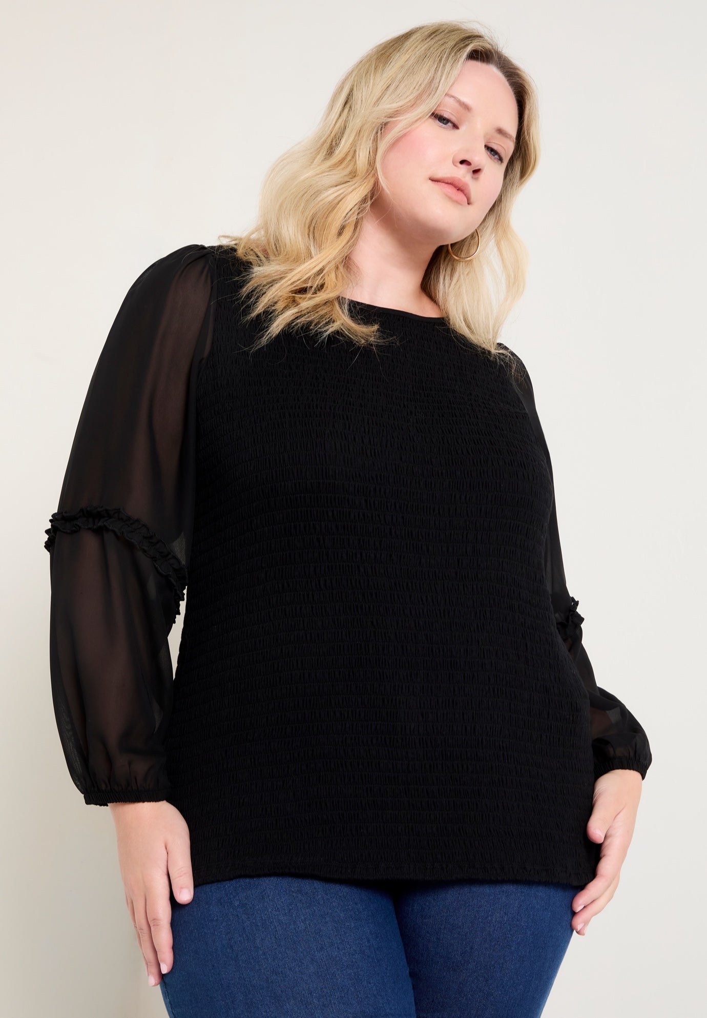 Puff-Sleeve Smocked Blouse image number 0