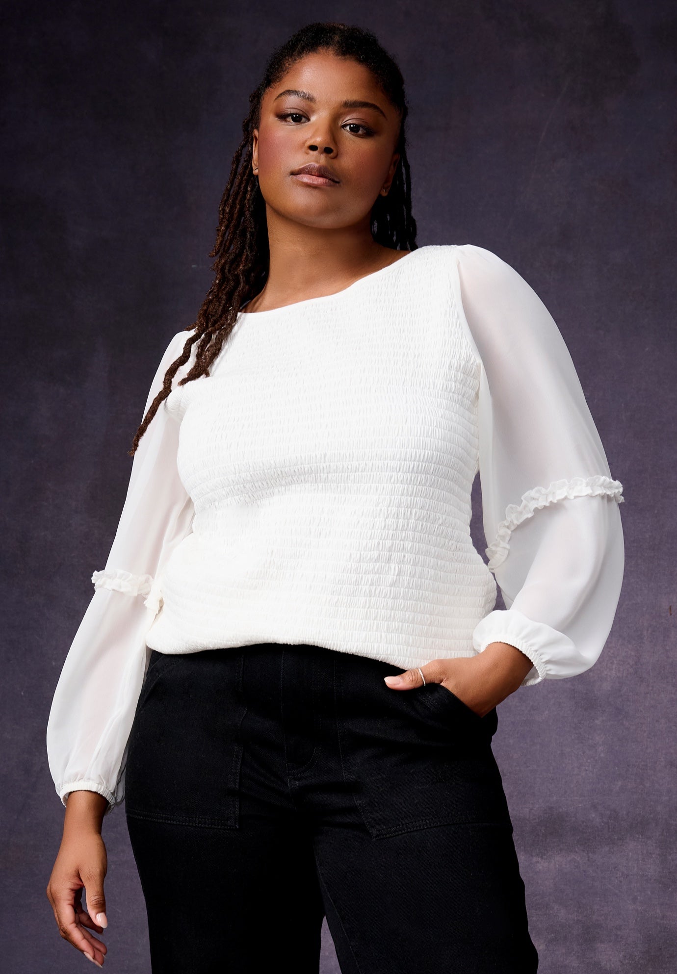 Puff-Sleeve Smocked Blouse image number 0