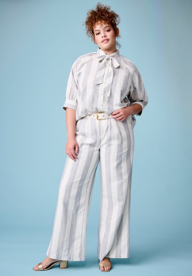Curvie Fit High-Waisted Wide-Leg Linen Pant image number null