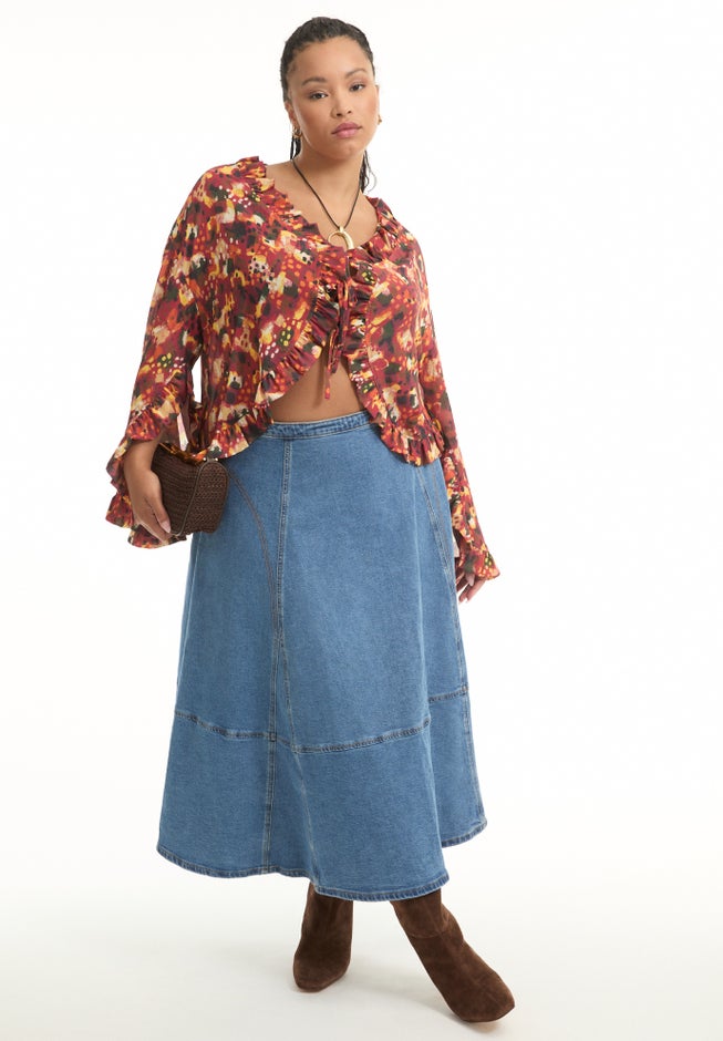 Fit-And-Flare Denim Midi Skirt image number 0
