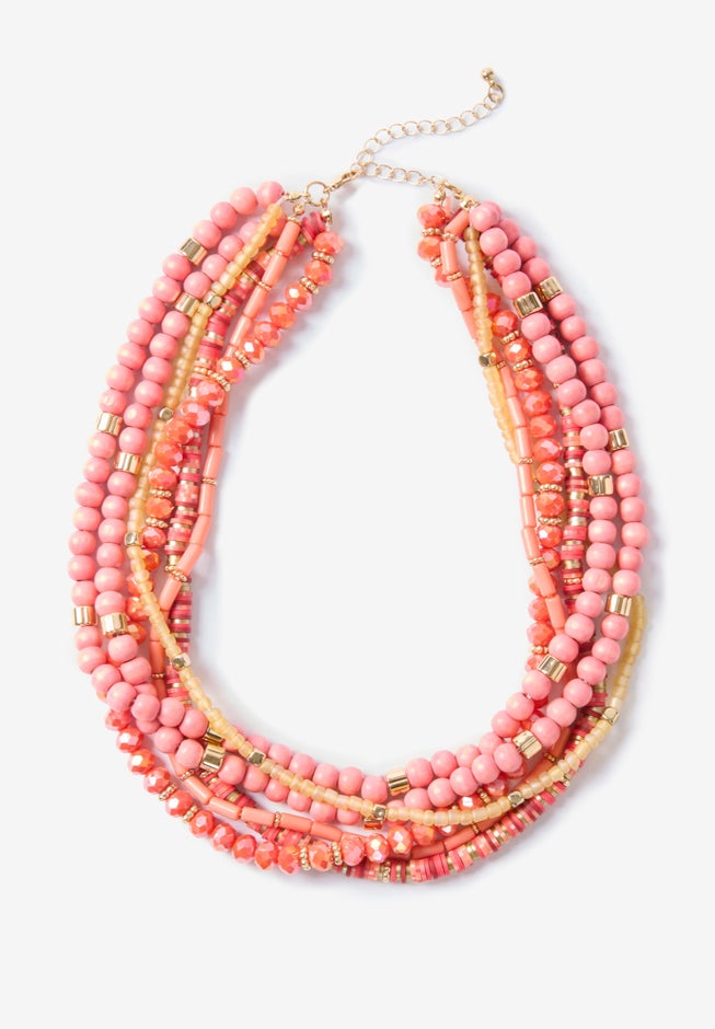 Wood & Glass Beaded Layered Necklace image number null