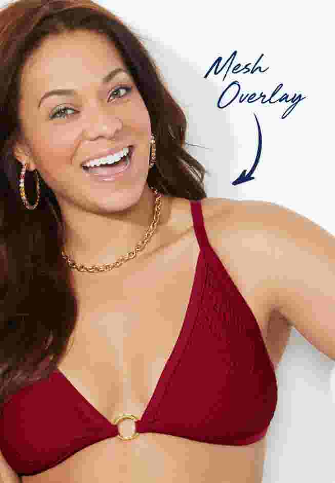 O-Ring Knit Mesh Overlay Bikini Top image number 4