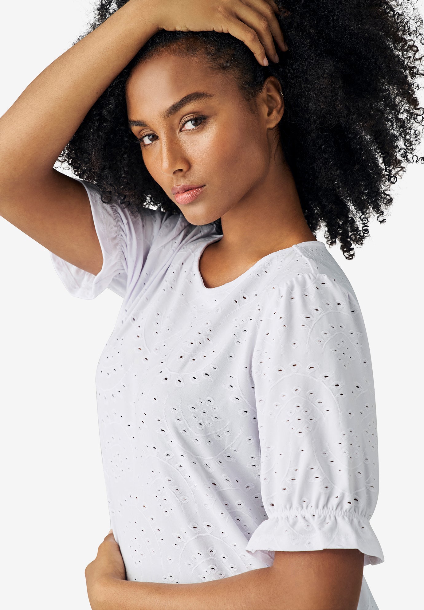 Short Puff Sleeve Eyelet Tee image number 2