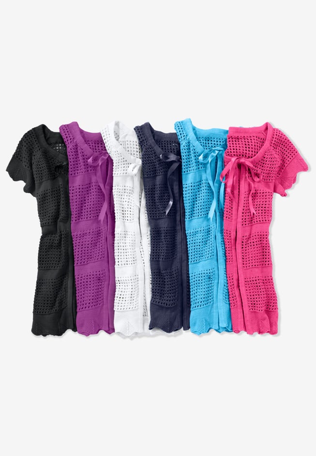 Tie-Neck Pointelle Cardigan Sweater image number 4