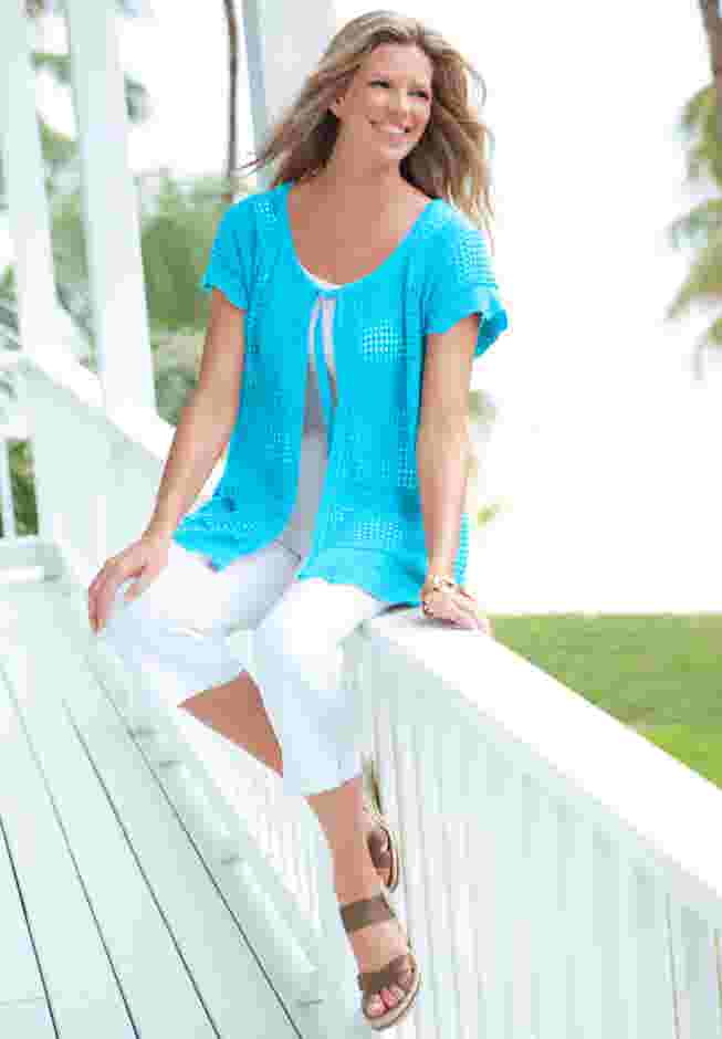 Tie-Neck Pointelle Cardigan Sweater image number 6