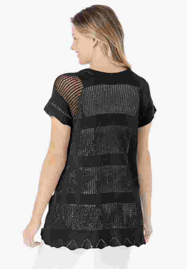 Tie-Neck Pointelle Cardigan Sweater image number 1