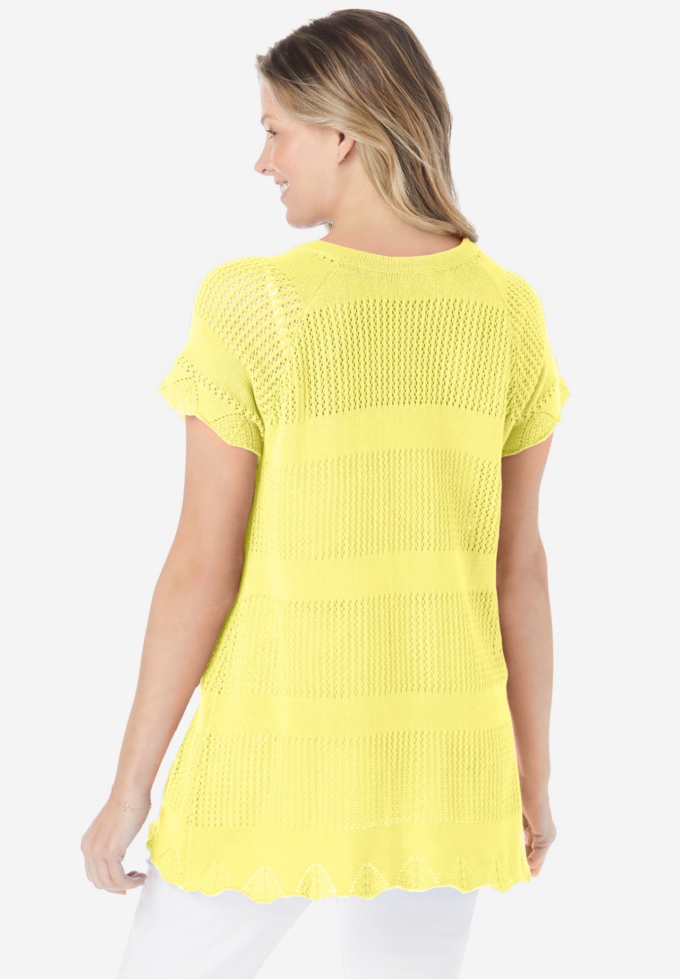 Tie-Neck Pointelle Cardigan Sweater image number 1