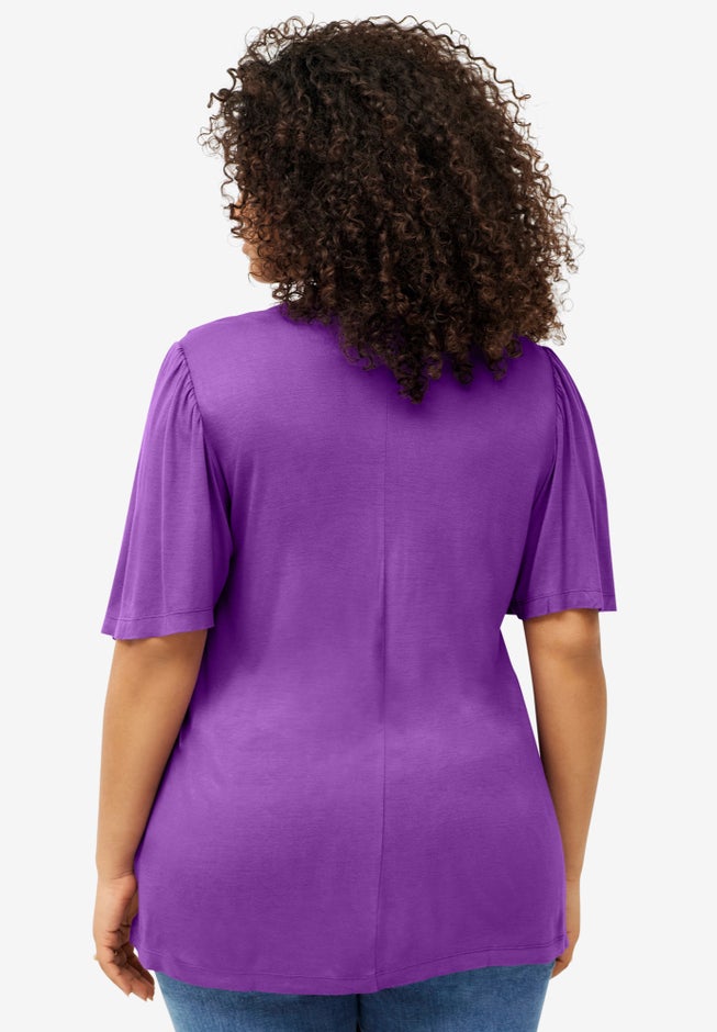 Ruffle Neckline Flutter Sleeve Tunic image number 1