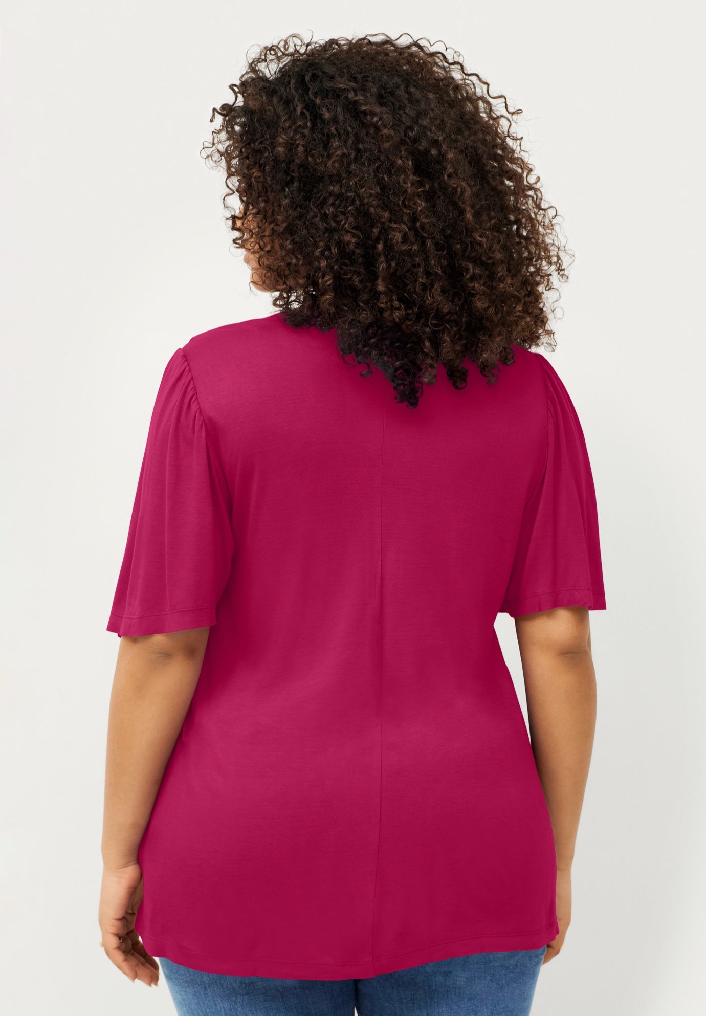 Stretch Knit V-neck Ruffle Front Tunic image number 1