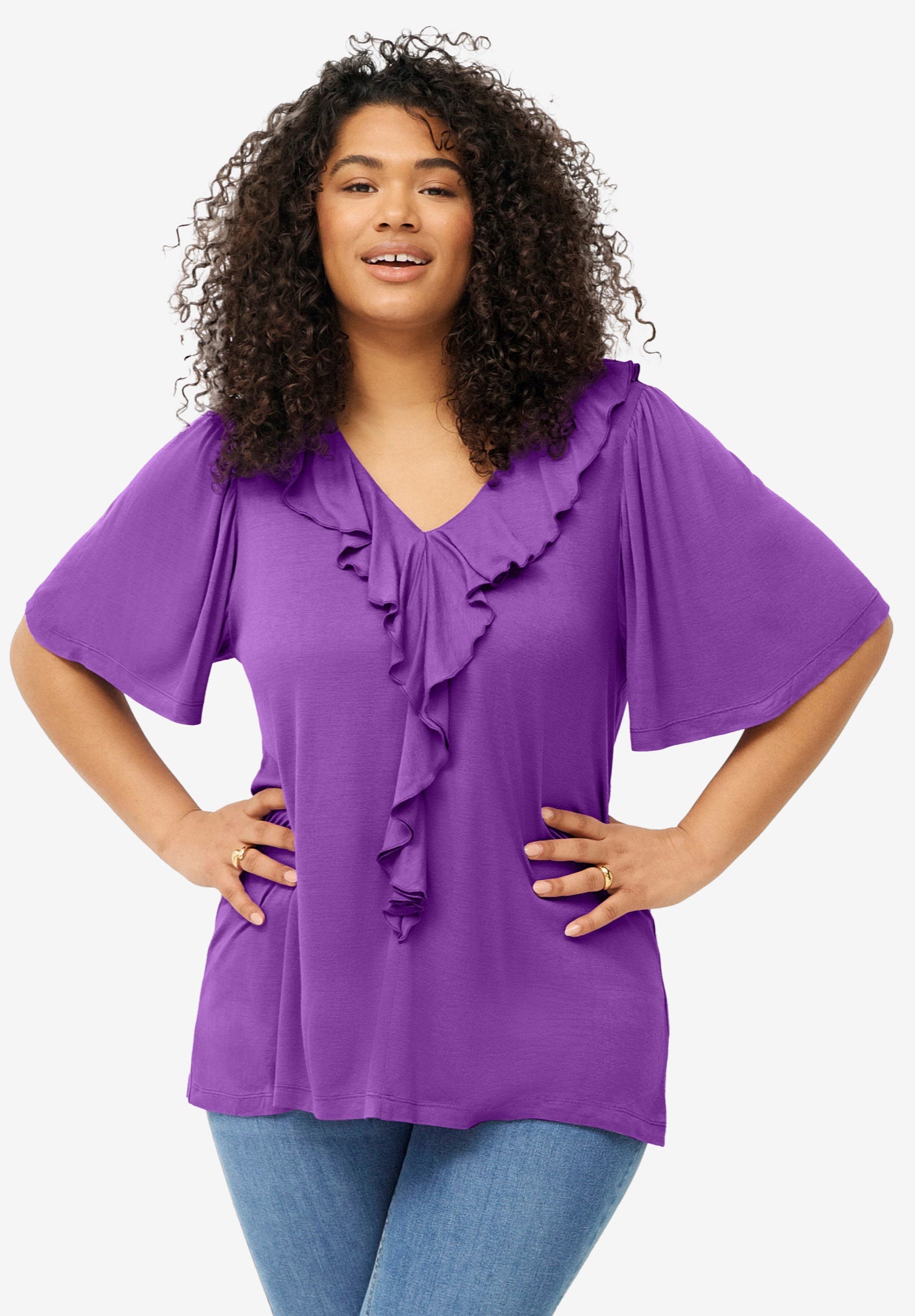 Ruffle Neckline Flutter Sleeve Tunic image number 0