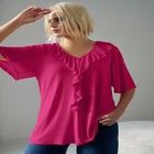 Stretch Knit V-neck Ruffle Front Tunic image number null