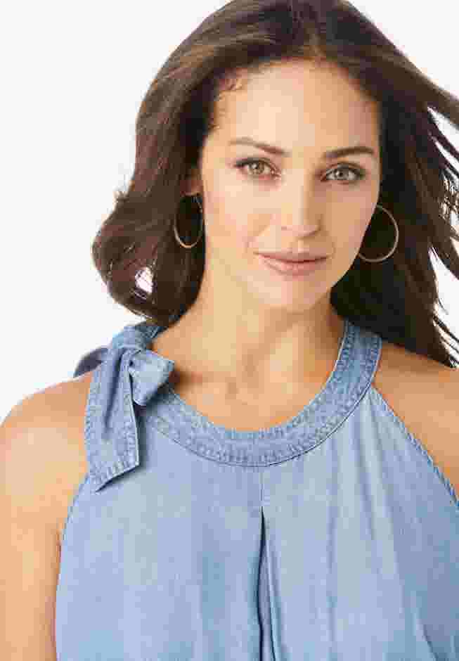 Denim Tie-Neck Dress image number 3