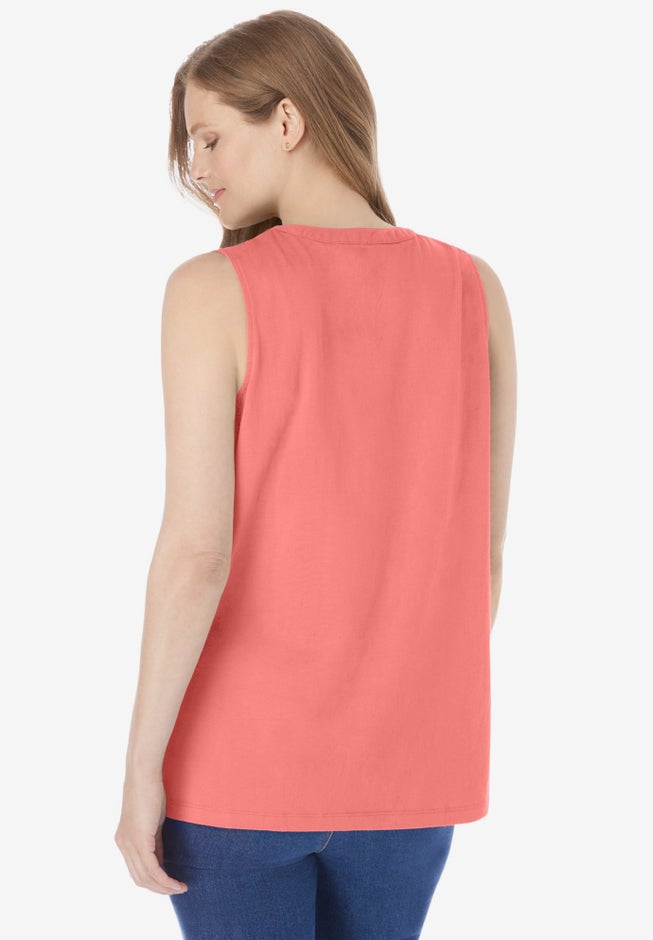 Smocked Henley Tank Top image number 1