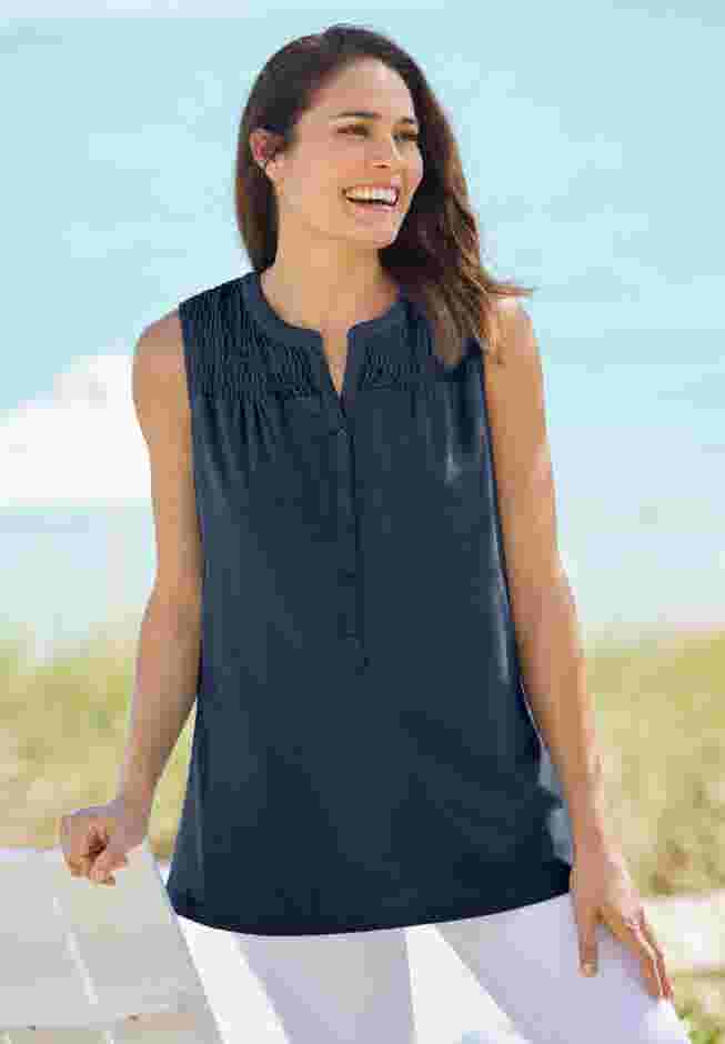 Smocked Henley Tank Top image number 0