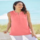 Smocked Henley Tank Top image number null