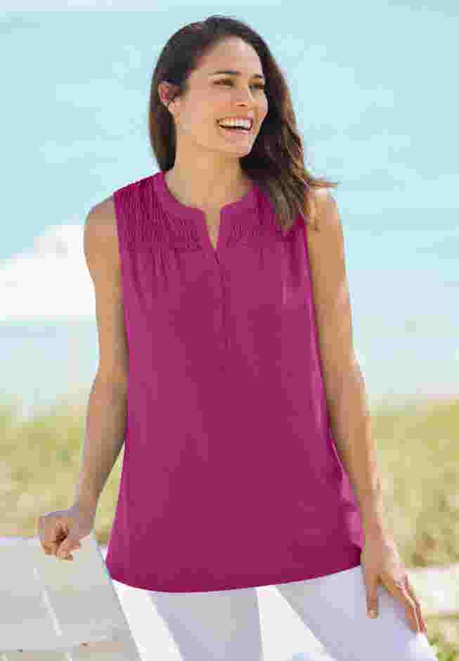 Smocked Henley Tank Top image number 0