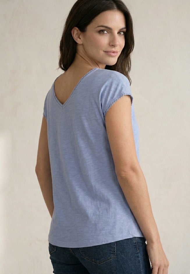 V-Neck A-Line Crochet Trim Tee image number 1