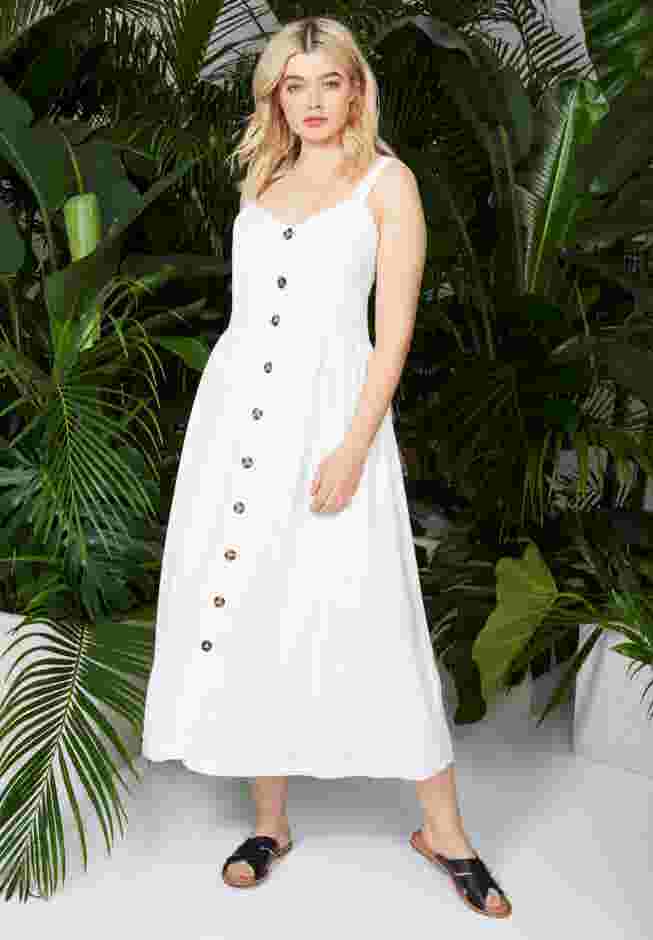 Button-Front A-Line Midi Dress image number 0