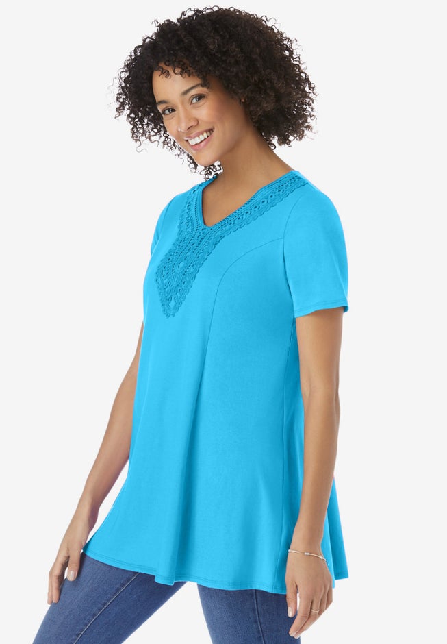Rounded V-Neck Crochet Tunic image number 1