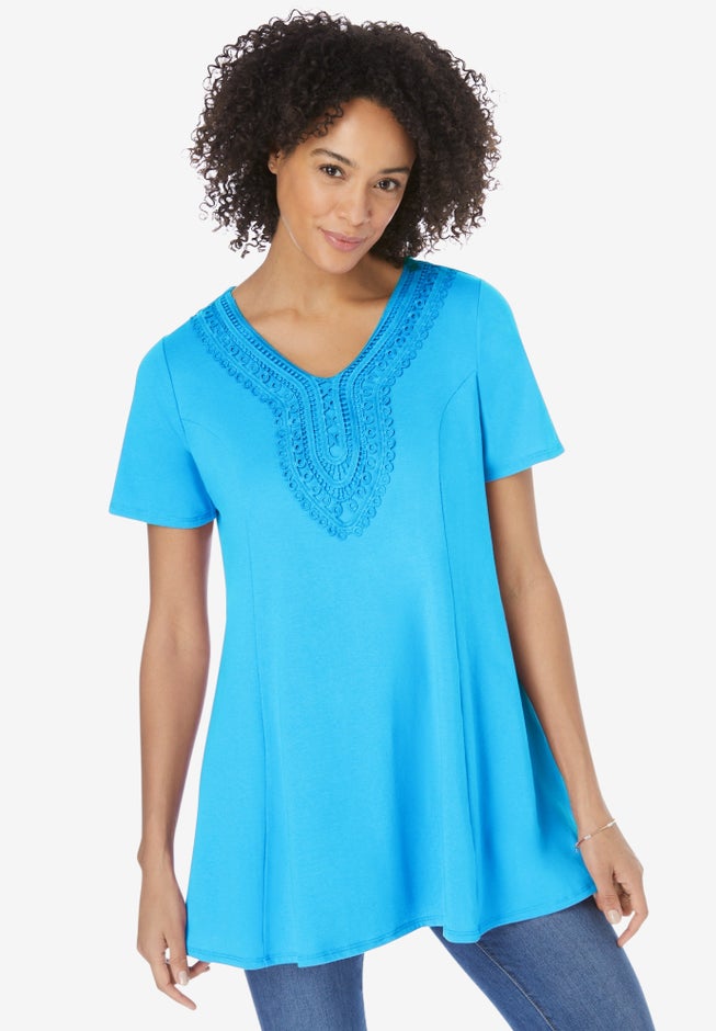Rounded V-Neck Crochet Tunic image number 0