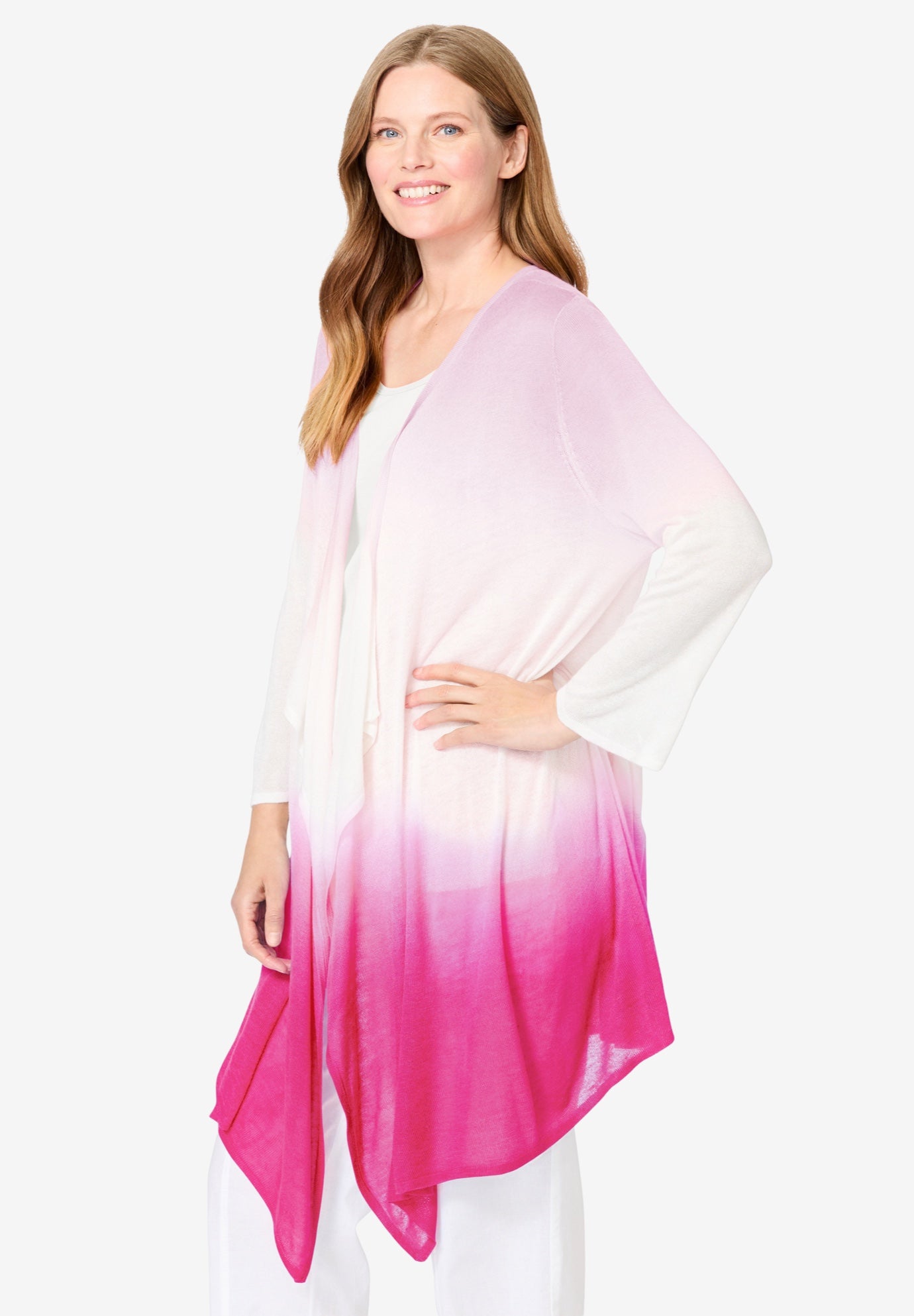 Lightweight Ombrè Open Front Cardigan image number 2